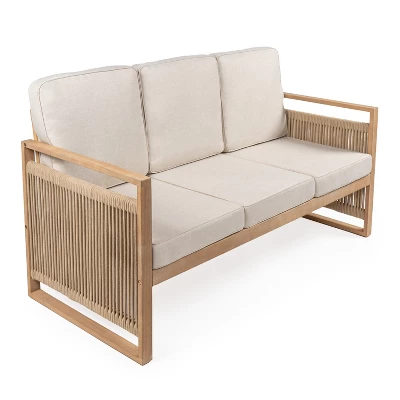 JONATHAN Y Gable 3-Seat Mid-Century Modern Roped Acacia Wood Outdoor Sofa 11 JONATHAN Y Gable 3-Seat Mid-Century Modern Roped Acacia Wood Outdoor Sofa - Image 9