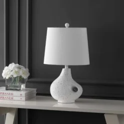 24" Charlotte Minimalist Designer Iron/Resin Oval Shade Table Lamp (Includes LED Light Bulb) White Terrazzo - JONATHAN Y -Jonathan Y Store GUEST f2791233 4c43 4f6b bb21 fde0e277a2a2