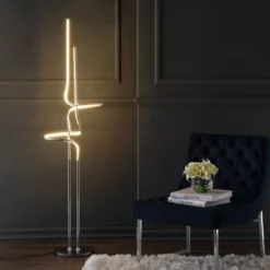 JONATHAN Y 64" Modern Scribble-Inspired Dimmable Metal Floor Lamp