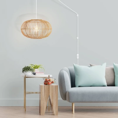 17.5" 1-Light Leo Farmhouse Coastal Rattan LED Pendant Brown - JONATHAN Y 8 17.5" 1-Light Leo Farmhouse Coastal Rattan LED Pendant Brown - JONATHAN Y - Image 6