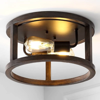 JONATHAN Y 12.75" Rustic Industrial LED Flush Mount Ceiling Light - Brown 3 JONATHAN Y 12.75" Rustic Industrial LED Flush Mount Ceiling Light - Brown