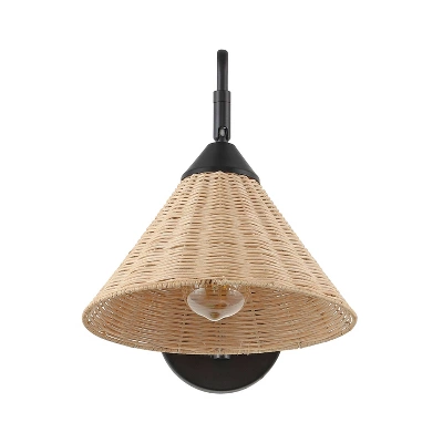 JONATHAN Y Kiawah 1-Light Vintage Coastal Rattan Swing Arm LED Sconce 8 JONATHAN Y Kiawah 1-Light Vintage Coastal Rattan Swing Arm LED Sconce - Image 6